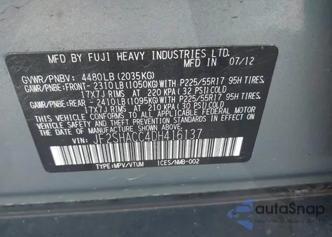 2013 Subaru Forester 2.5X Premium z USA, uszkodzony, nr VIN JF2SHACC4DH416137